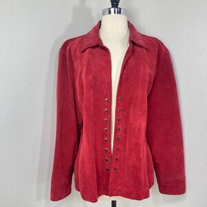 Vintage Red Leather Suede Jacket 1X Snap Front 'Live A Little' Western Biker
